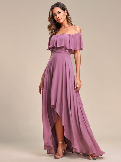 Lace Chiffon Long Bridesmaid Dress with Open Back  #Color_Purple Orchid