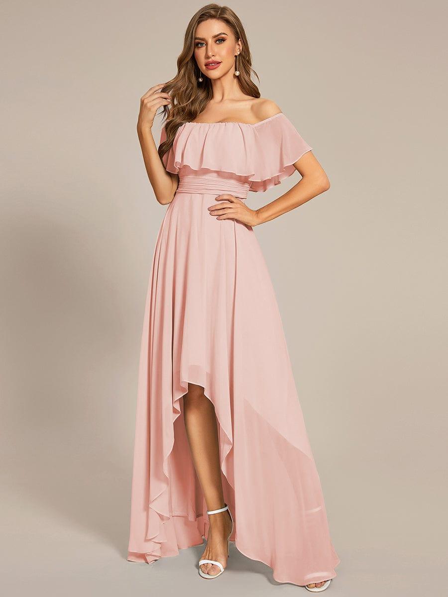 Lace Chiffon Long Bridesmaid Dress with Open Back #Color_Pink
