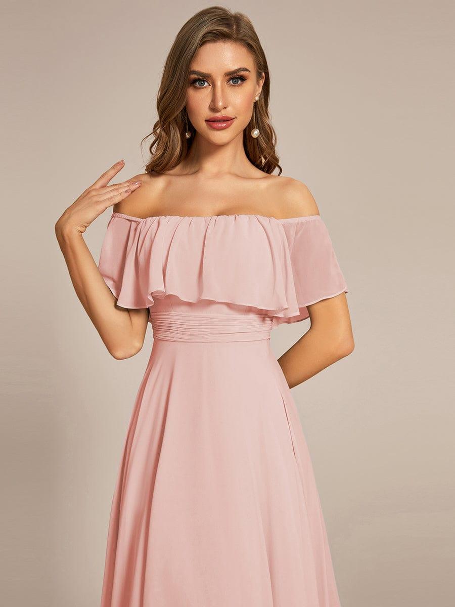 Lace Chiffon Long Bridesmaid Dress with Open Back #Color_Pink