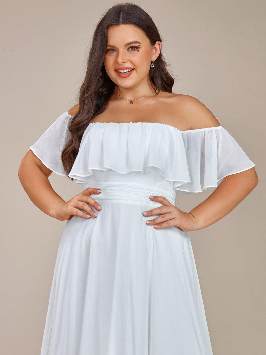 Lace Chiffon Long Bridesmaid Dress with Open Back #Color_White