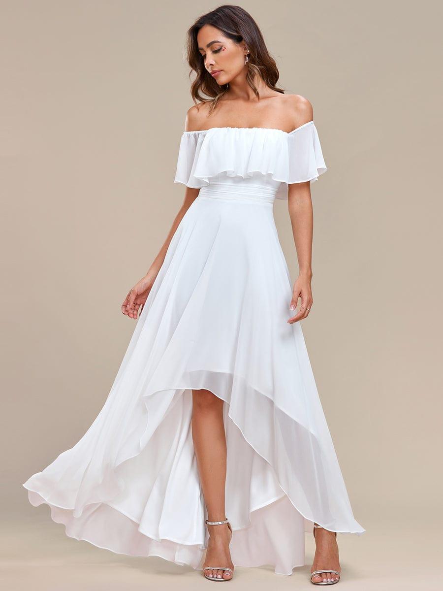 Lace Chiffon Long Bridesmaid Dress with Open Back #Color_White