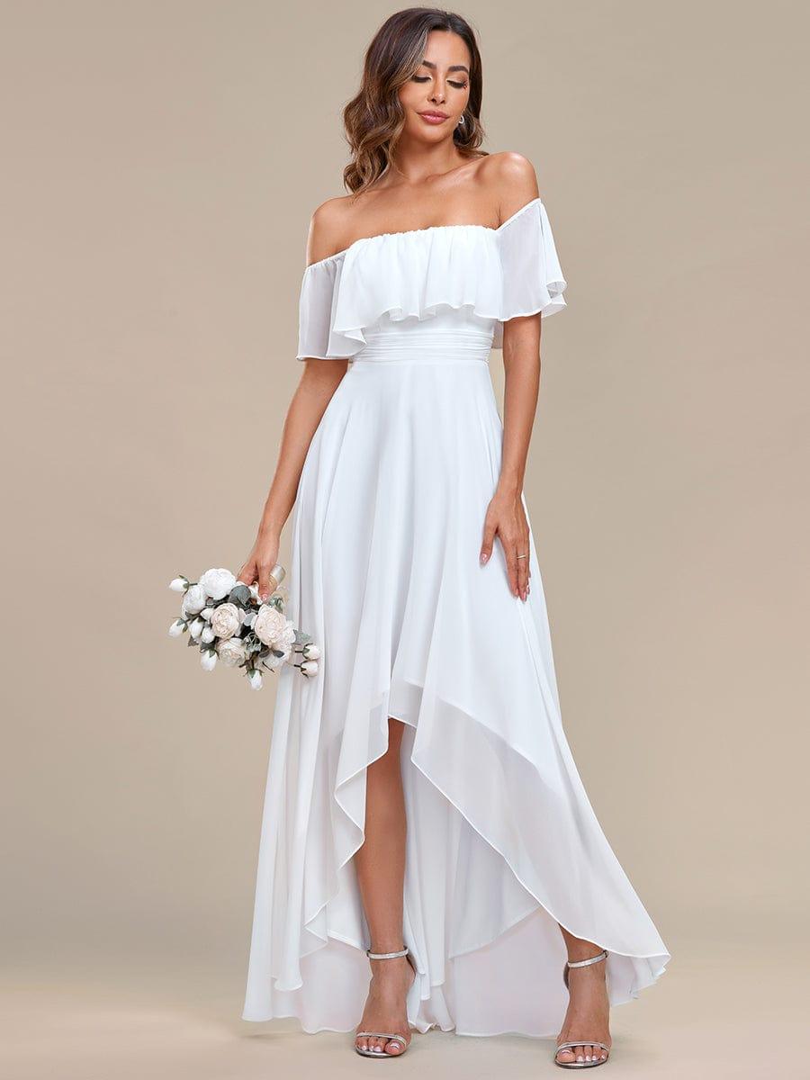 Lace Chiffon Long Bridesmaid Dress with Open Back #Color_White
