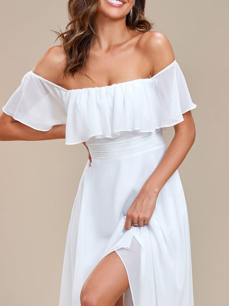 Lace Chiffon Long Bridesmaid Dress with Open Back #Color_White