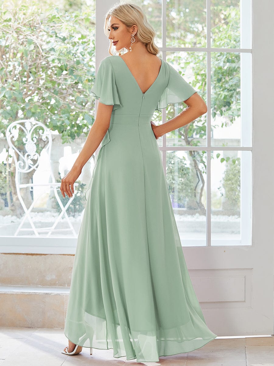 Custom Size Charming Chiffon Bridesmaid Dress with Lotus Leaf Hemline #color_Mint Green