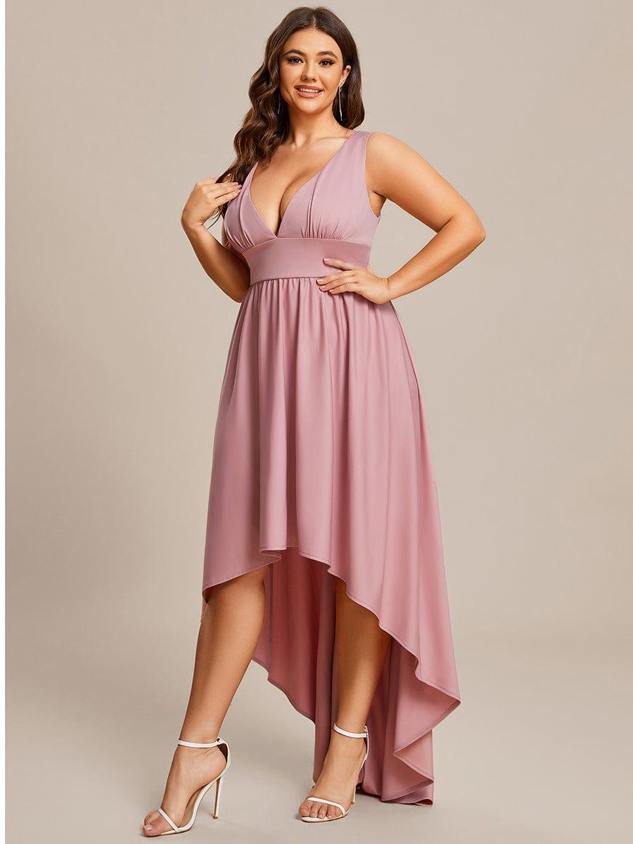 Plus Size Elegant High-Low Sleeveless Empire Waist Evening Dress #color_Dusty Rose