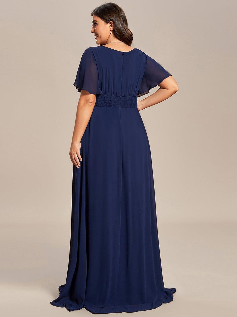 Plus Size Simple Chiffon Pleated A-Line Round Neckline Bridesmaid Dress #color_Navy Blue Plus Size Simple Chiffon Pleated A-Line Round Neckline Bridesmaid Dress