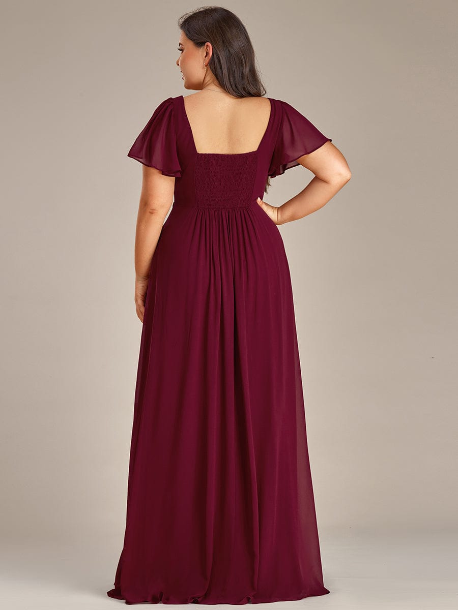 Plus Size Sweetheart Neckline Chiffon Bridesmaid Dress with Ruffled Sleeves #color_Burgundy