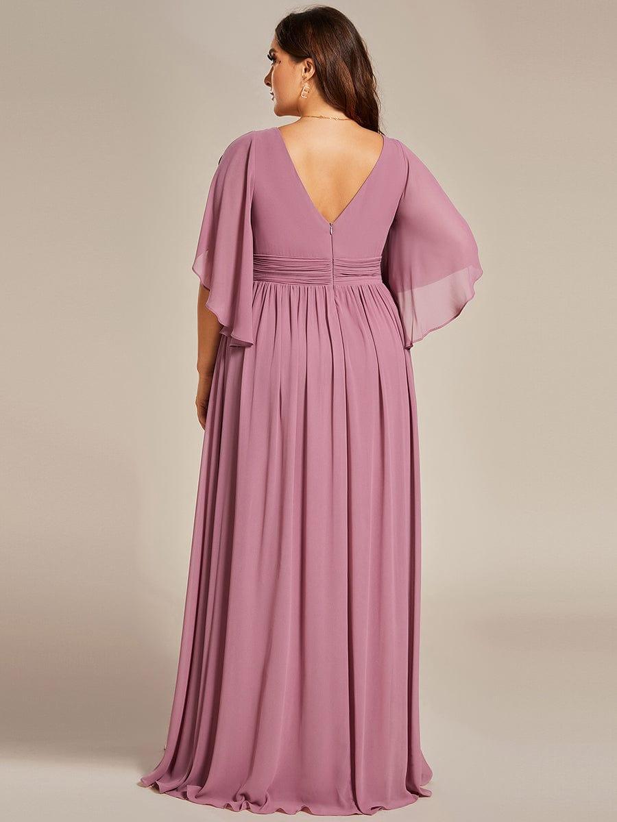 Chiffon A-Line Half Sleeves High Slit Bridesmaid Dress #color_Purple Orchid
