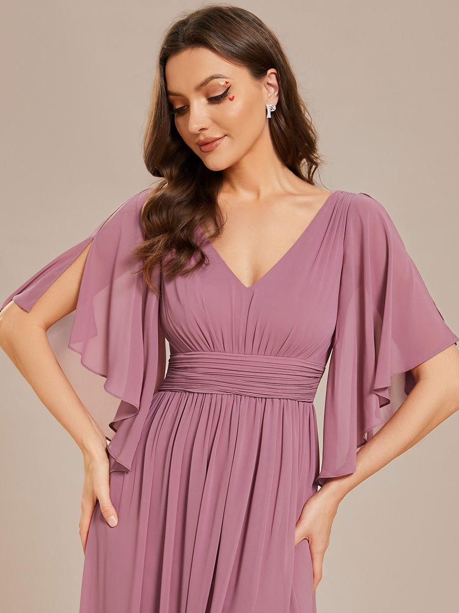 Chiffon A-Line Half Sleeves High Slit Bridesmaid Dress #color_Purple Orchid