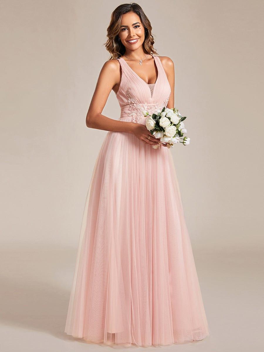Elegant Sleeveless V-Neck A-Line Bridesmaid Dresss #color_Pink Elegant Sleeveless V-Neck A-Line Bridesmaid Dress
