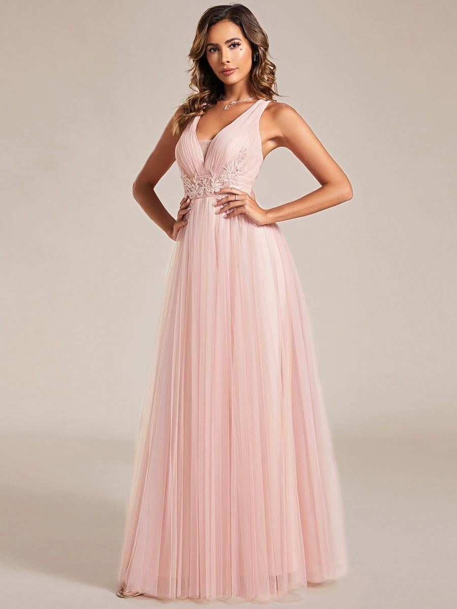 Elegant Sleeveless V-Neck A-Line Bridesmaid Dresss #color_Pink Elegant Sleeveless V-Neck A-Line Bridesmaid Dress