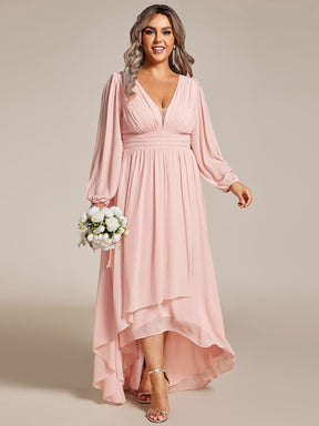 Plus Size Enchanting Chiffon Lantern Sleeve Pleated High Waist Bridesmaid Dress
