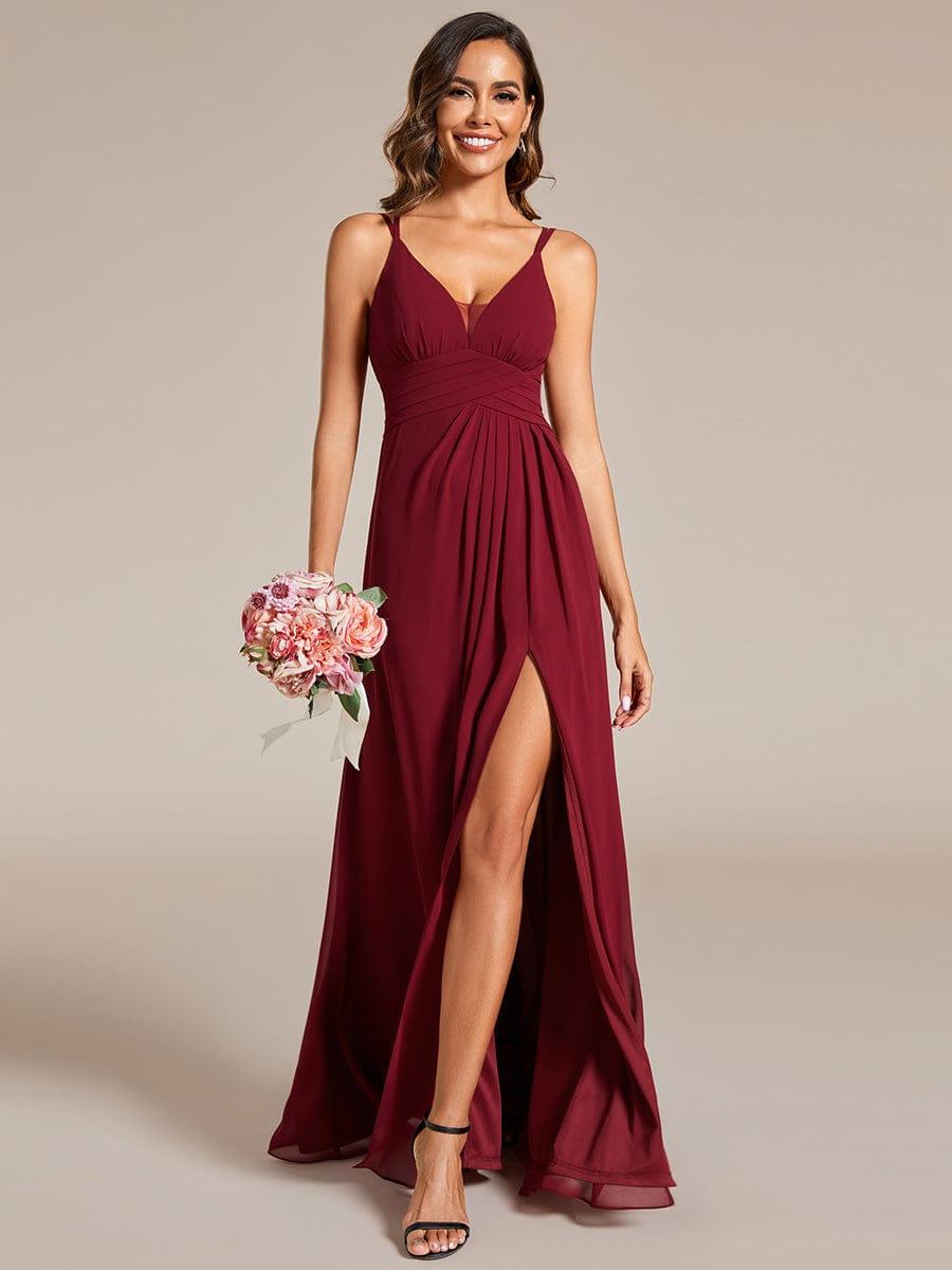 V-Neck Chiffon Bridesmaid Dress with Adjustable Straps and High Slit
