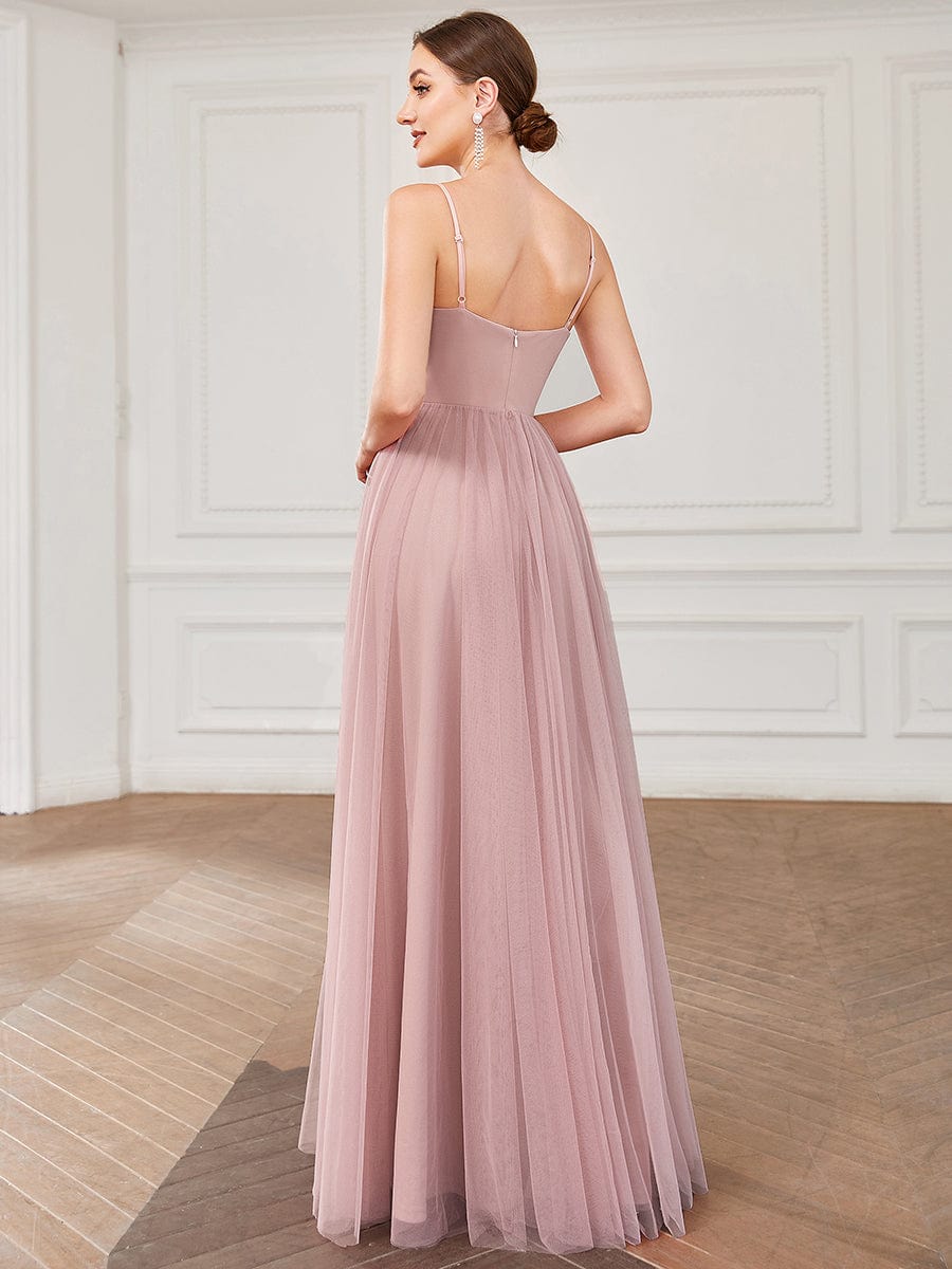 Tulle Sweetheart Spaghetti Strap A-Line Bridesmaid Dress #color_Dusty Rose