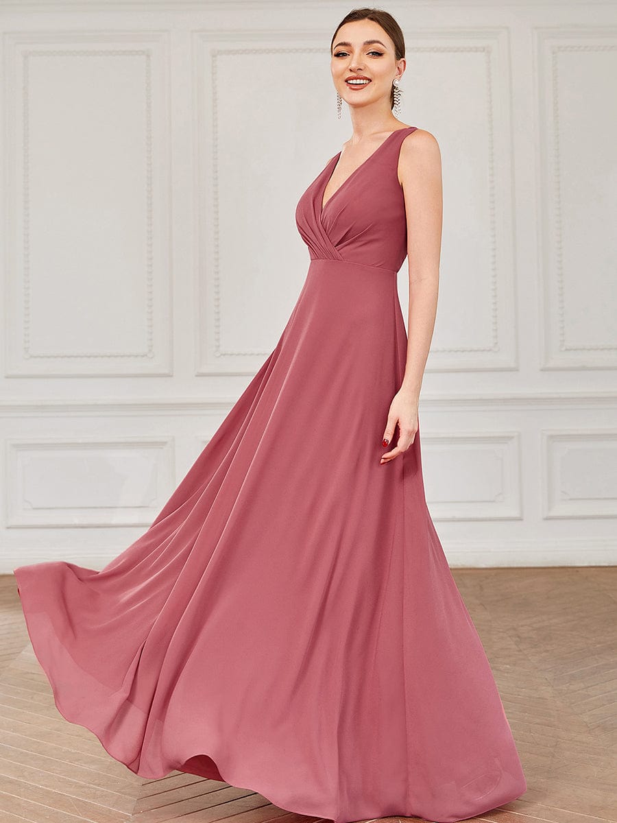 Sleeveless Lace Back Chiffon A-Line Bridesmaid Dress #color_Cameo Brown Sleeveless Lace Back Chiffon A-Line Bridesmaid Dress