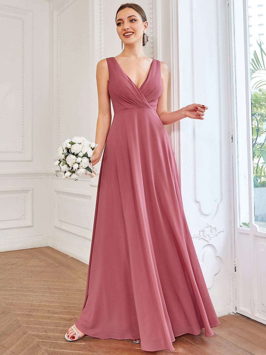 Sleeveless Lace Back Chiffon A-Line Bridesmaid Dress #color_Cameo Brown Sleeveless Lace Back Chiffon A-Line Bridesmaid Dress