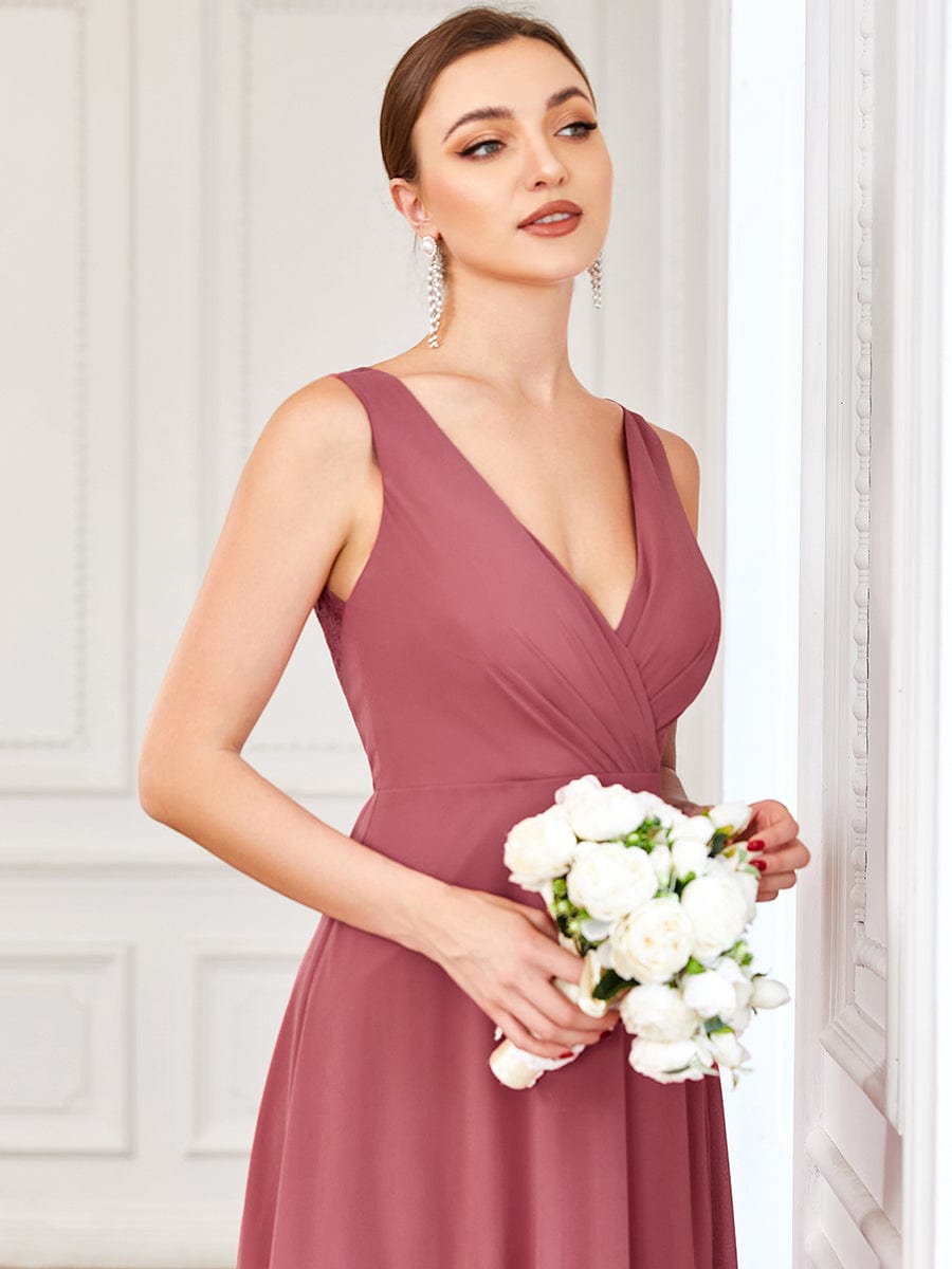 Sleeveless Lace Back Chiffon A-Line Bridesmaid Dress #color_Cameo Brown Sleeveless Lace Back Chiffon A-Line Bridesmaid Dress