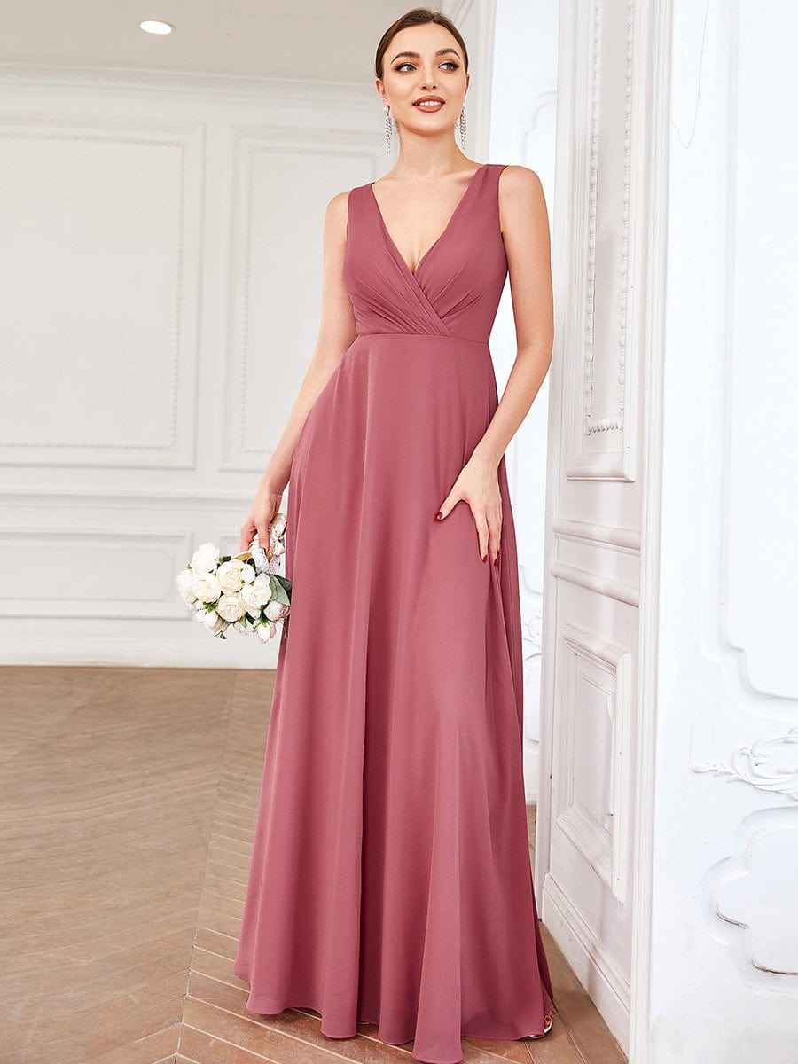 Sleeveless Lace Back Chiffon A-Line Bridesmaid Dress #color_Cameo Brown Sleeveless Lace Back Chiffon A-Line Bridesmaid Dress