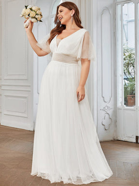 Plus Size A-Line Short Sleeve V-Neck Tulle Bridesmaid Dress