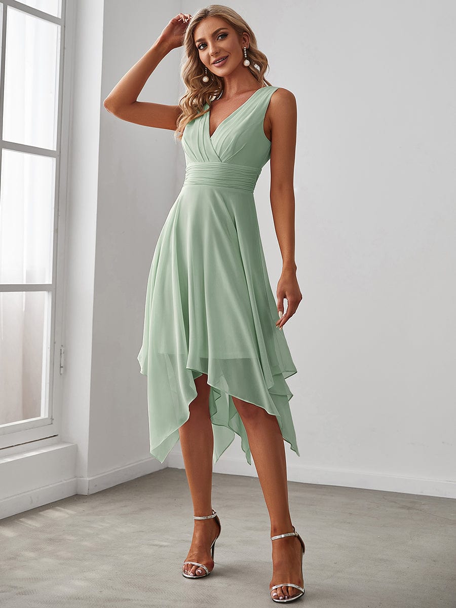 Custom Size Knee Length Chiffon Bridesmaid Dress with Irregular Hem #color_Mint Green