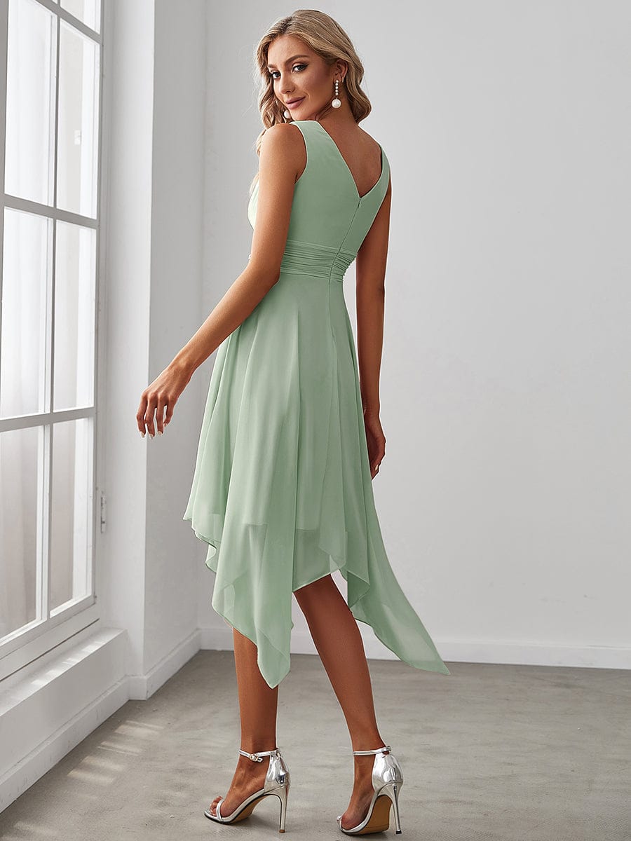 Custom Size Knee Length Chiffon Bridesmaid Dress with Irregular Hem #color_Mint Green