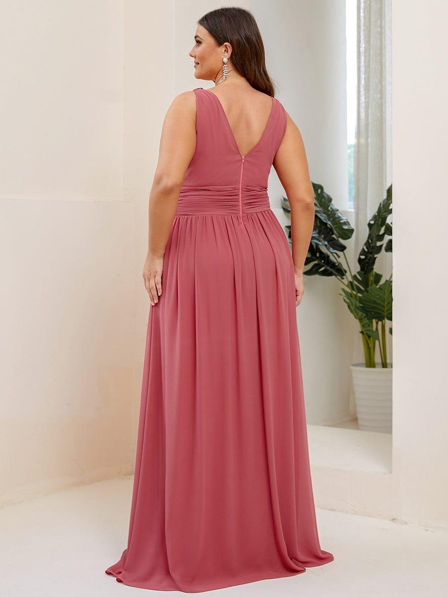 V Neck Sleeveless Pleated Chiffon Evening Dress #color_Cameo Brown