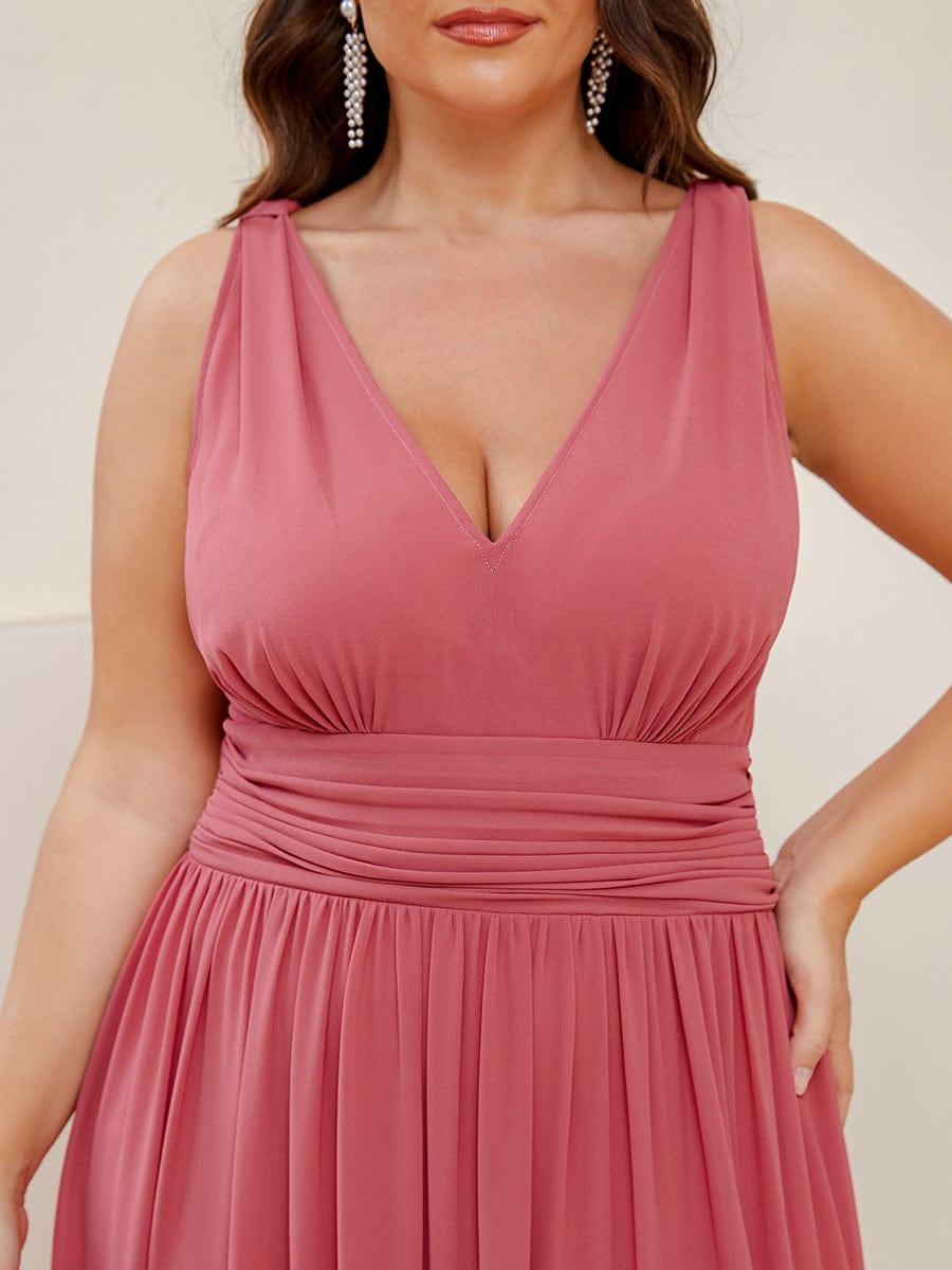 Plus Size Sleeveless V-Neck Chiffon Maxi Bridesmaid Dress #color_Cameo Brown