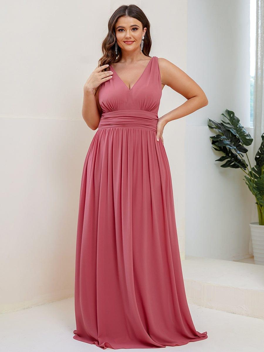 V Neck Sleeveless Pleated Chiffon Evening Dress #color_Cameo Brown