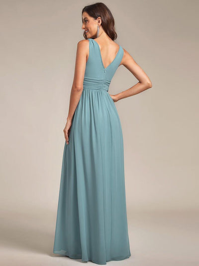 V Neck Sleeveless Pleated Chiffon Evening Dress #color_Light Teal