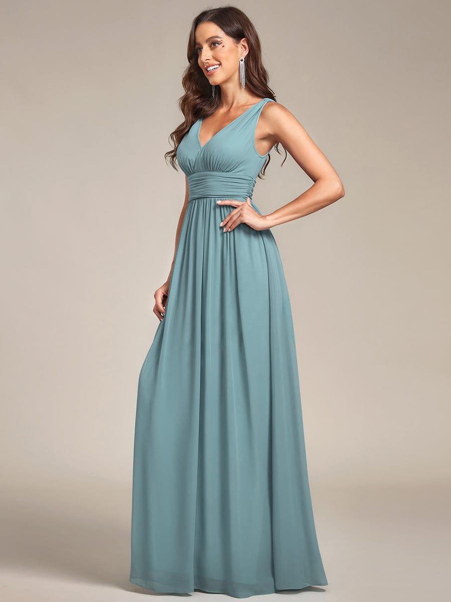 V Neck Sleeveless Pleated Chiffon Evening Dress #color_Light Teal