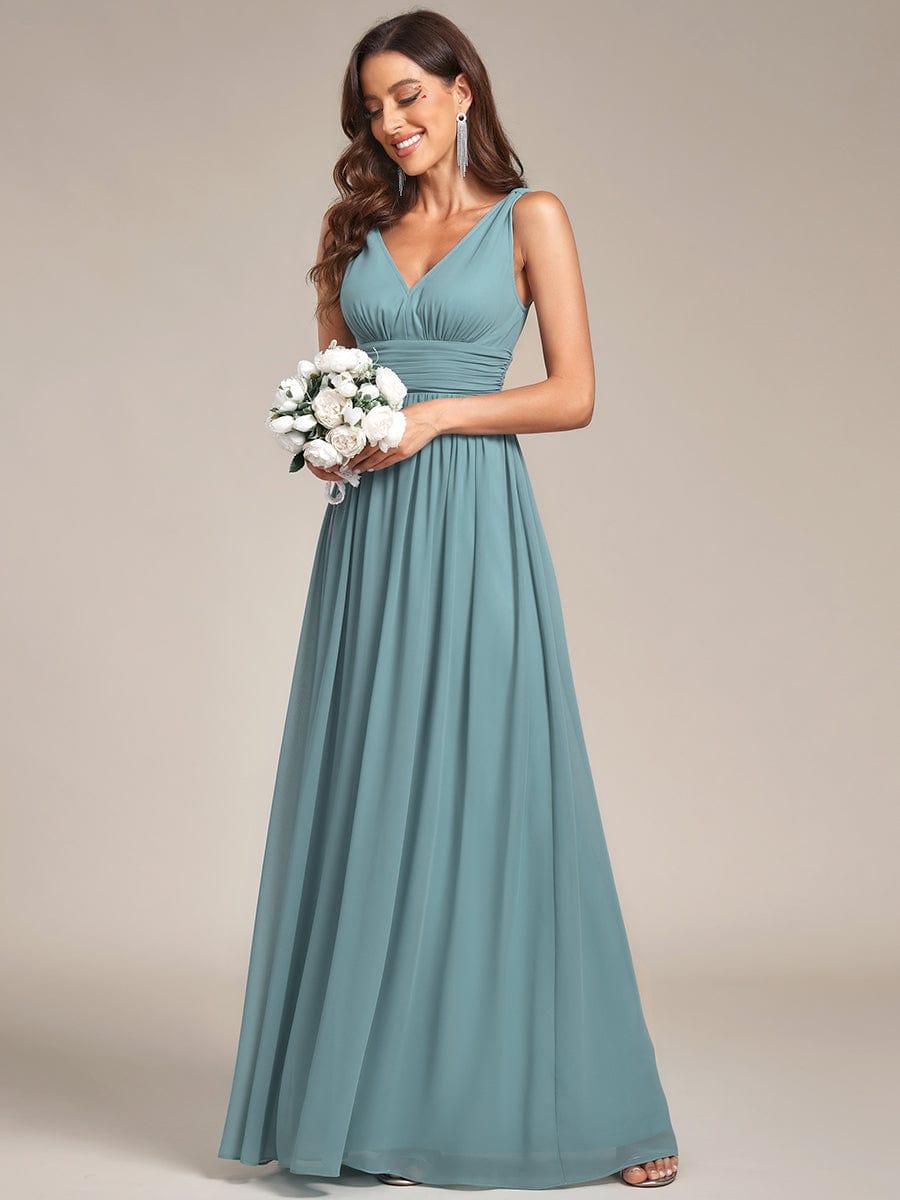 V Neck Sleeveless Pleated Chiffon Evening Dress #color_Light Teal
