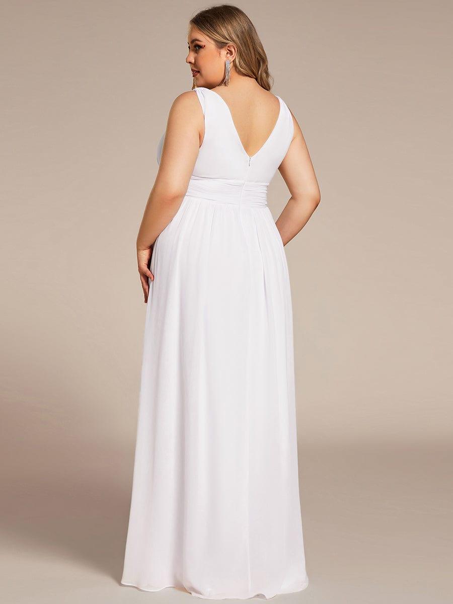 Plus Size Sleeveless V-Neck Chiffon Maxi Bridesmaid Dress #color_White