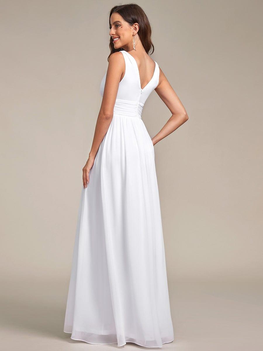 Elegant V Neck A Line Chiffon Maxi Bridesamid Dresses #color_White