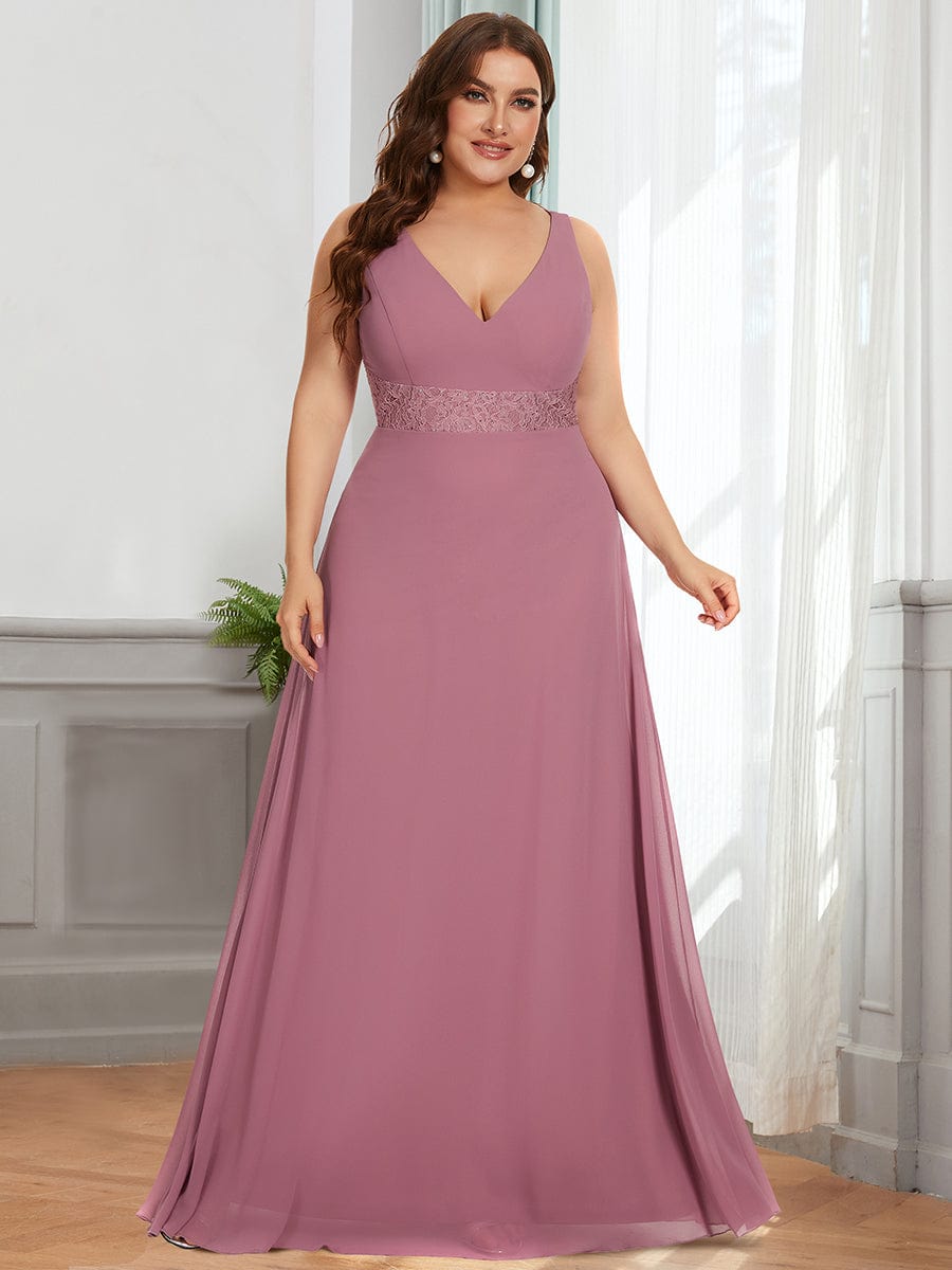 Plus Size Top Lace Keyhole Back Floor Length Bridesmaid Dress #color_Purple Orchid Plus Size Top Lace Keyhole Back Floor Length Bridesmaid Dress