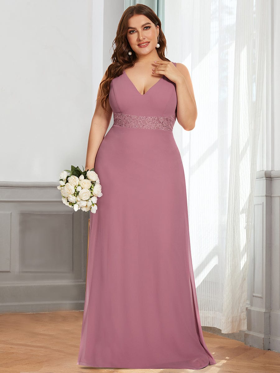 Plus Size Top Lace Keyhole Back Floor Length Bridesmaid Dress #color_Purple Orchid Plus Size Top Lace Keyhole Back Floor Length Bridesmaid Dress
