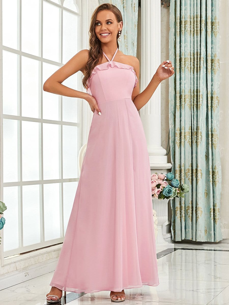 Sleeveless A-Line Halter Maxi Bridesmaid Dress #color_Mauve Sleeveless A-Line Halter Maxi Bridesmaid Dress
