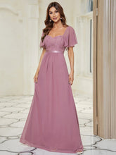 Elegant Sweetheart Flutter Sleeve Lace Split Bridesmaid Dress #color_Purple Orchid