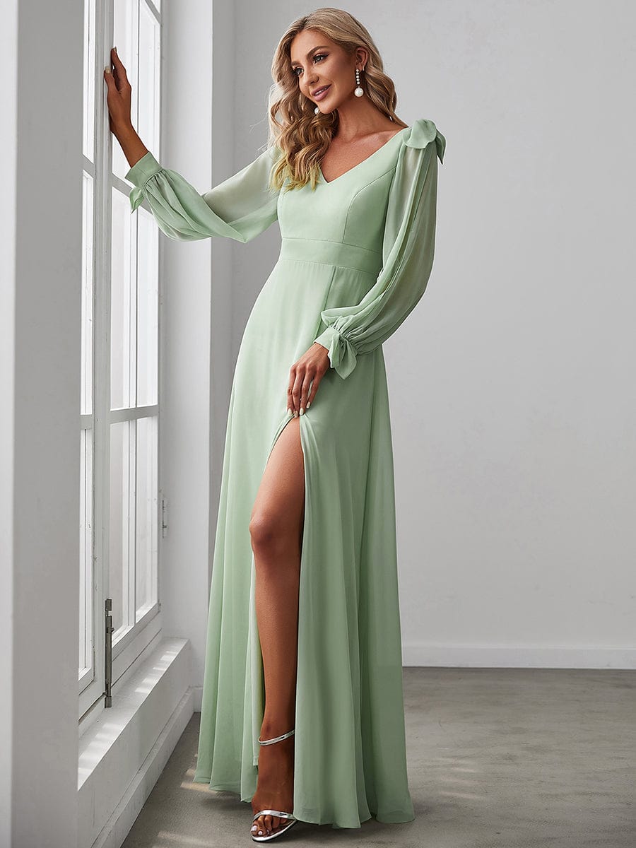 Gray Wedding Guest Dresses With 3/4 Sleeves Elegant Square Neck