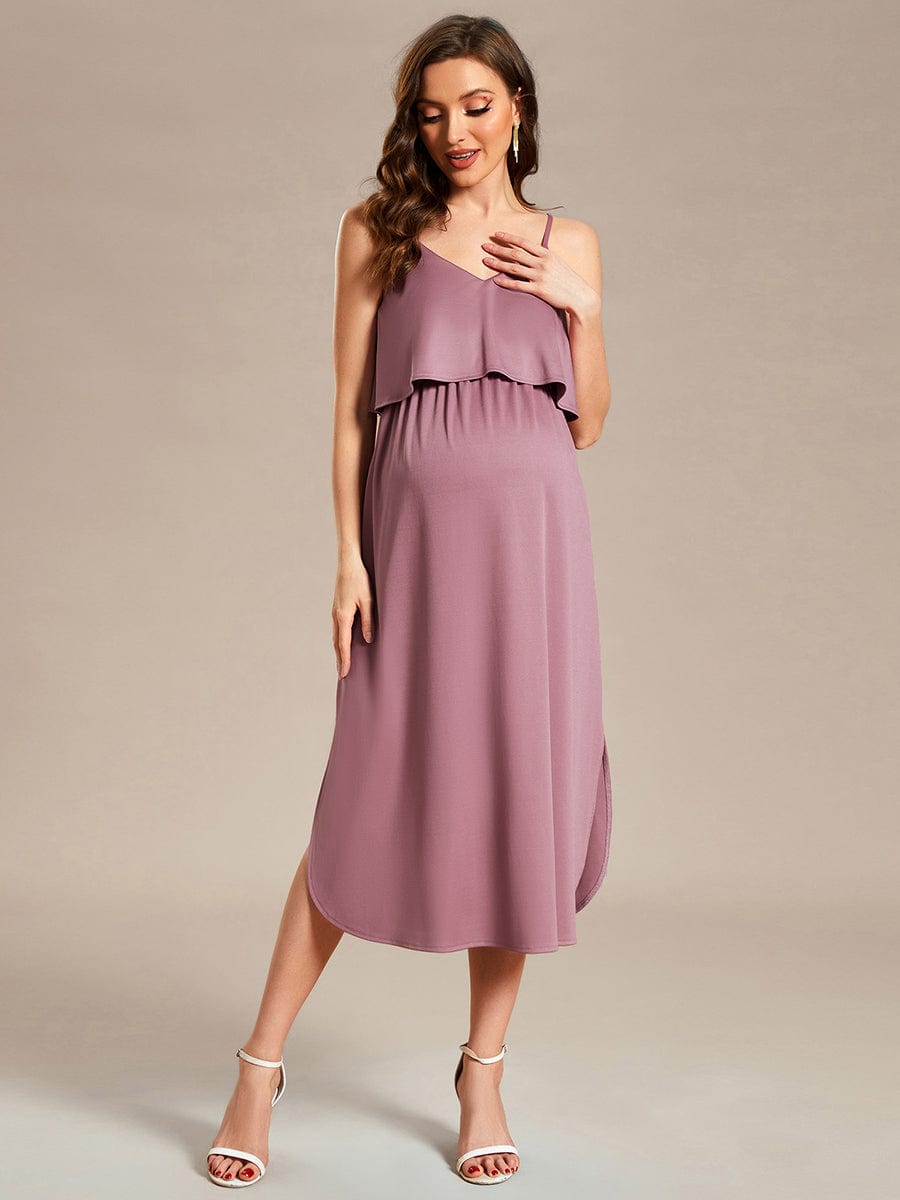 Adjustable Spaghetti Straps A-Line Maternity Dress #color_Purple Orchid