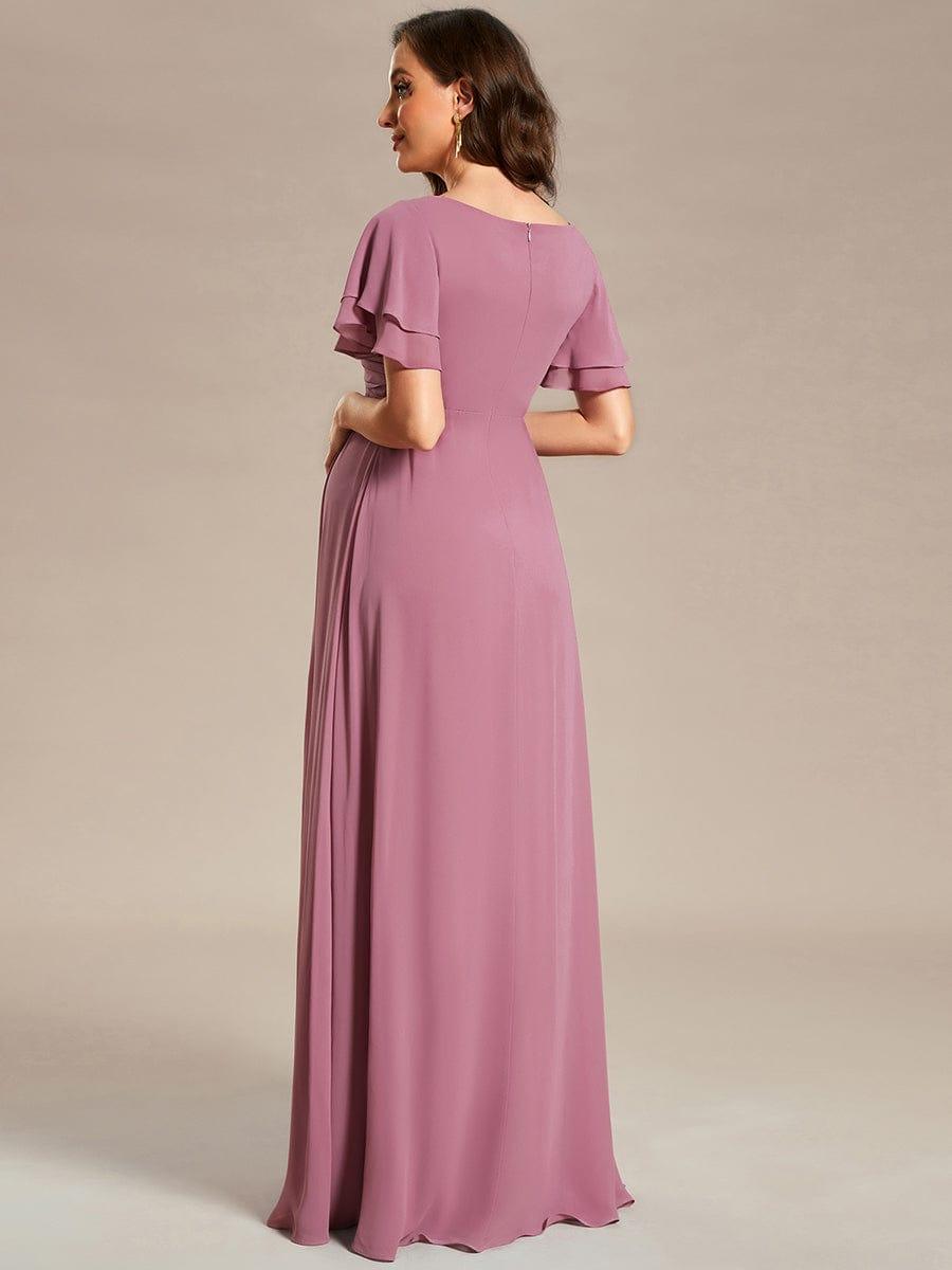 Ruffles Sleeve Front Slit Pleated Chiffon Maternity Dress #color_Purple Orchid