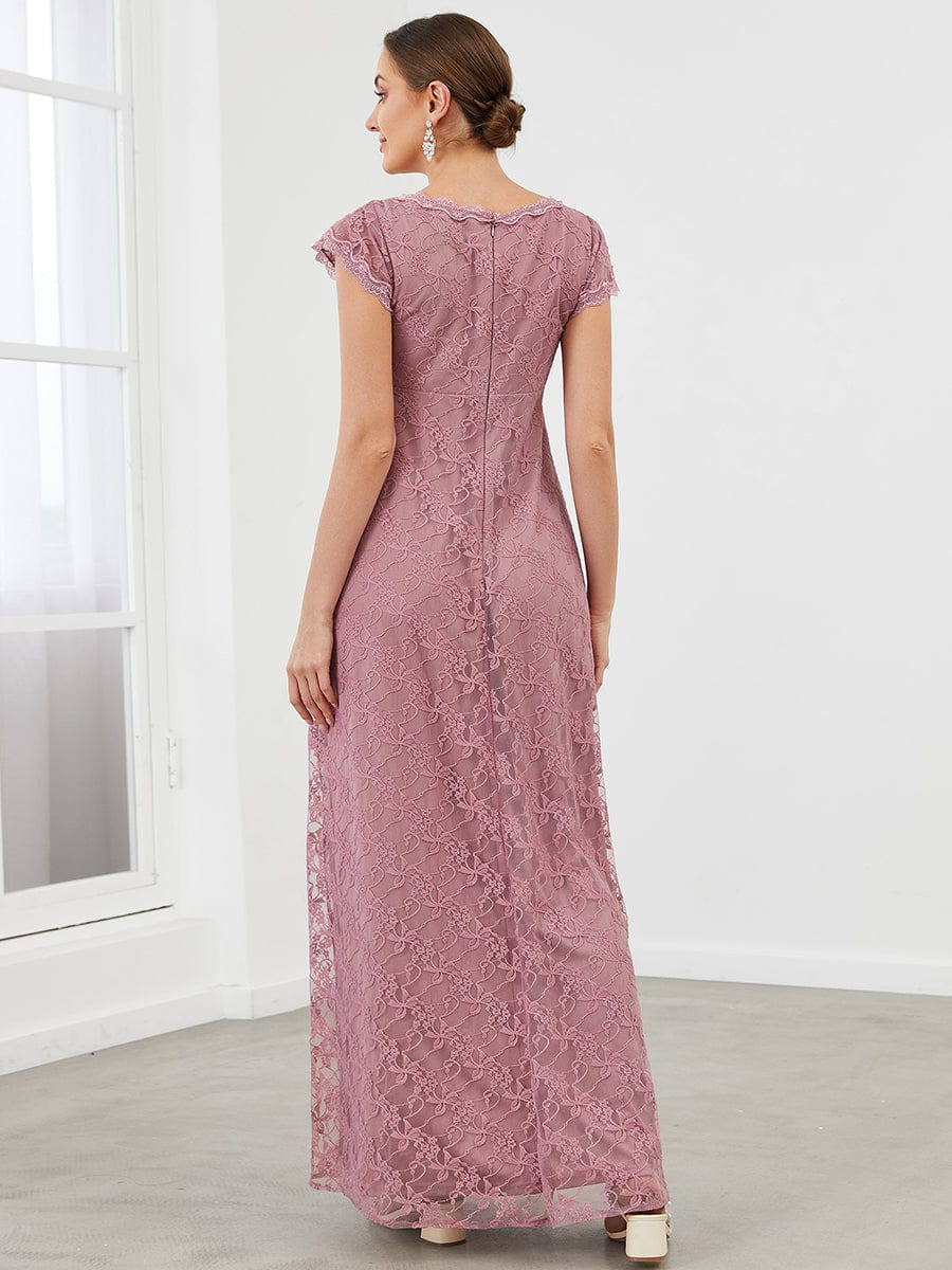 A-Line Lace V-Neck Short Sleeve Maternity Dress #color_Purple Orchid A-Line Lace V-Neck Short Sleeve Maternity Dress