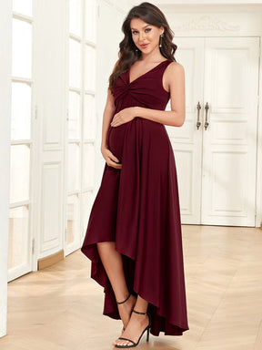 Sleeveless V-Neck High Low Pleated Maternity Dress