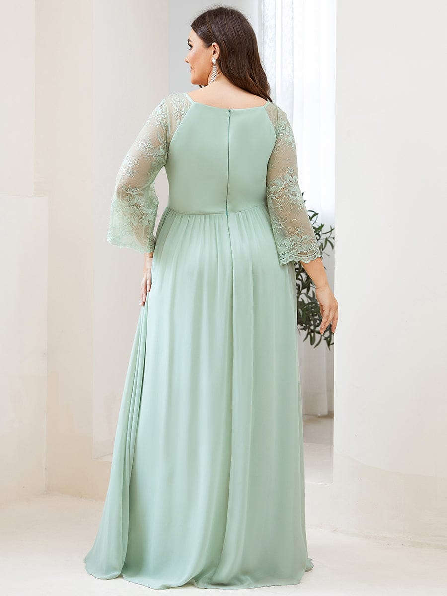 Sheer Lace Short Sleeve Maxi Maternity Dress #color_Mint Green