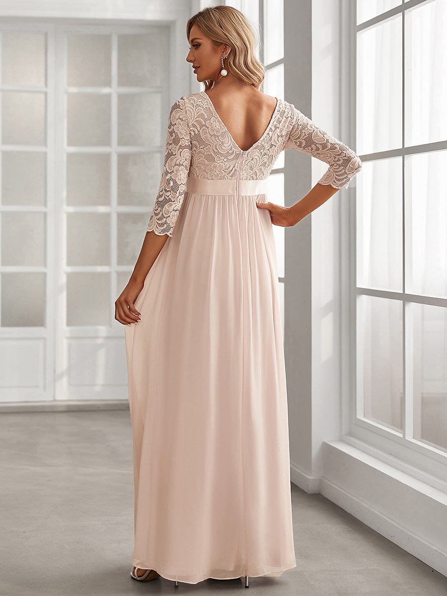 Round Neck V Back 3/4 Sleeves Embroidered Maternity Dress #color_Blush