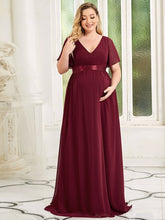 Chiffon Ruffle Sleeves A-Line Long Maternity Dress #color_Burgundy