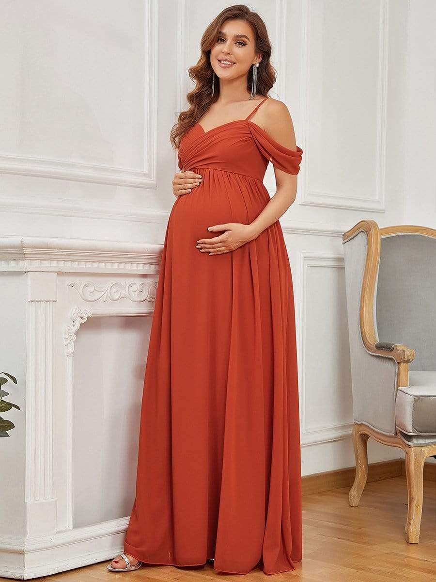 Off The Shoulder Spaghetti Straps Solid Maxi Maternity Dress