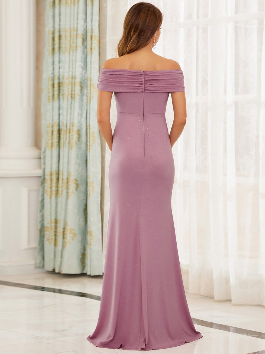 Off Shoulder Bodycon Mermaid Maternity Dress #color_Purple Orchid Off Shoulder Bodycon Mermaid Maternity Dress