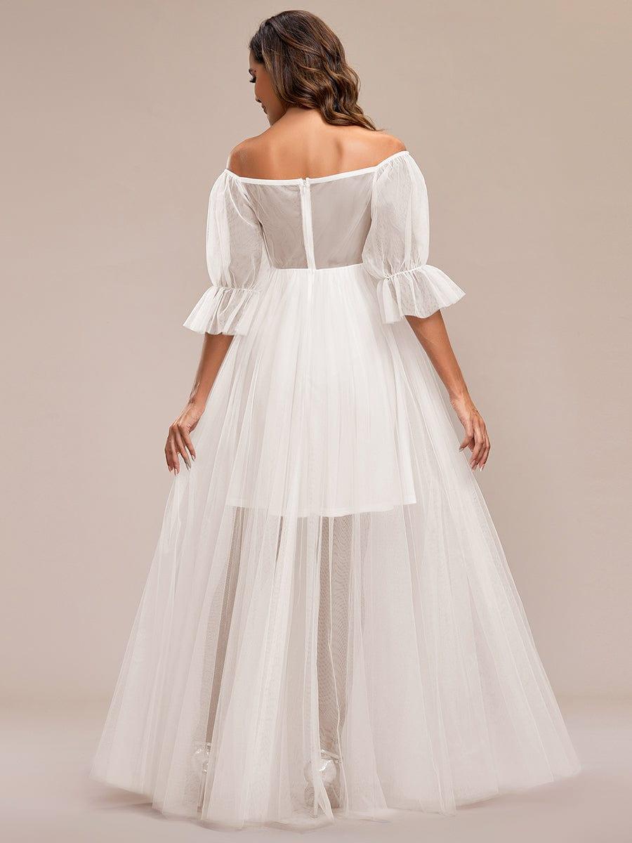 Off the Shoulder Pleated Tulle Maxi Maternity Dress #color_Cream