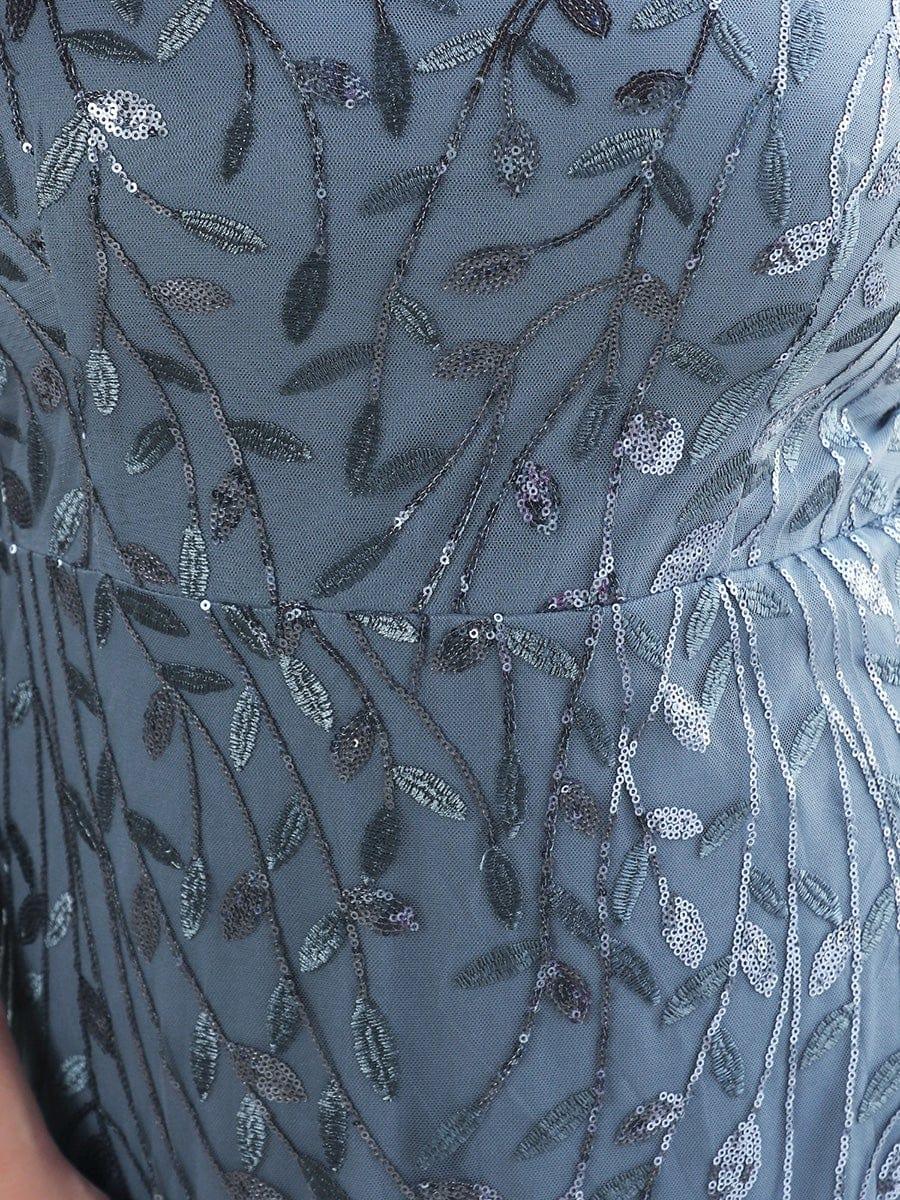 Plus Size Sequin Leaf Long Mermaid Tulle Prom Dress #color_Dusty Blue