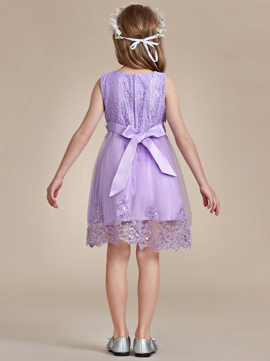 Beaded Lace Applique Sleeveless Flower Girl Dress With Back Bow-Knot #color_Dark Purple